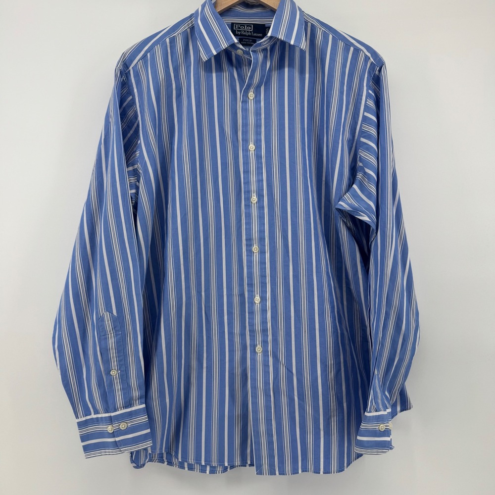 Polo Ralph Lauren Philip Shirt Size L Button Down Blue Stripe Cotton Preppy